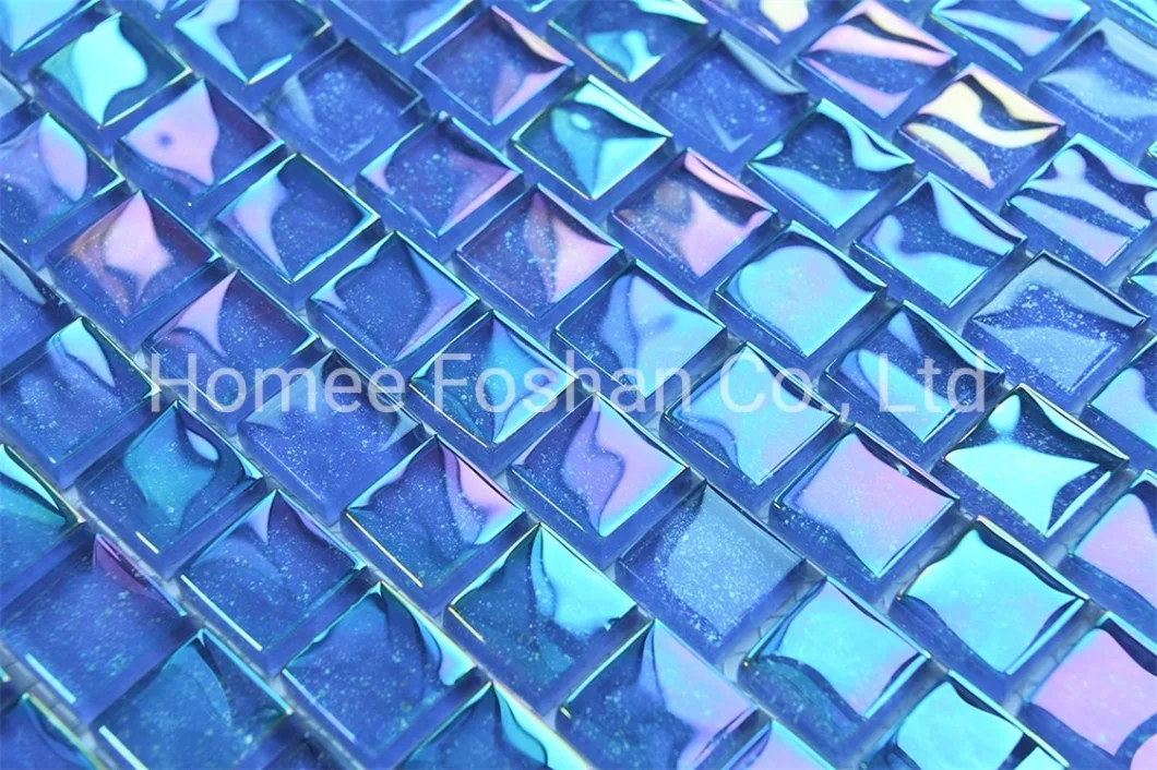 Foshan Manufacturer Glossy Iridescent Blue Square Glass Swimming Pool Mosaic Tile Sample Customization